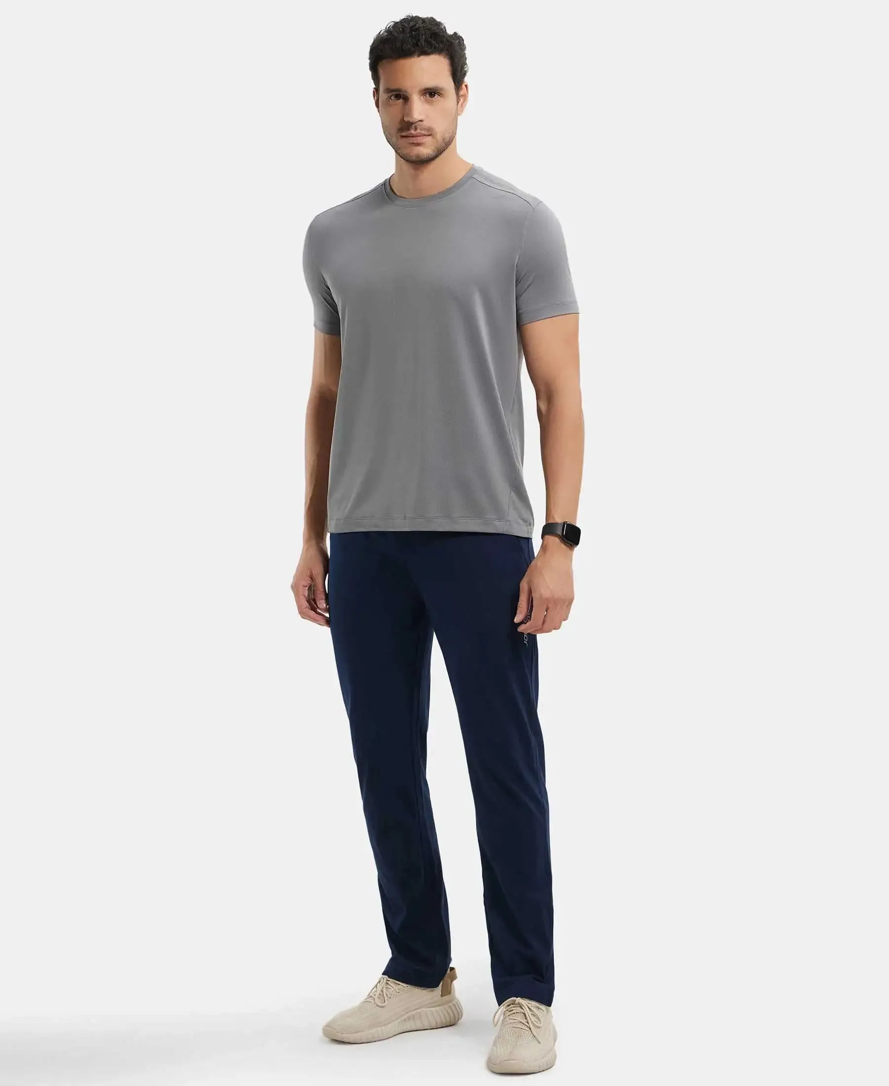 Recycled Microfiber Elastane Stretch Fabric Round Neck Half Sleeve Breathable Mesh T-Shirt - Quiet Shade