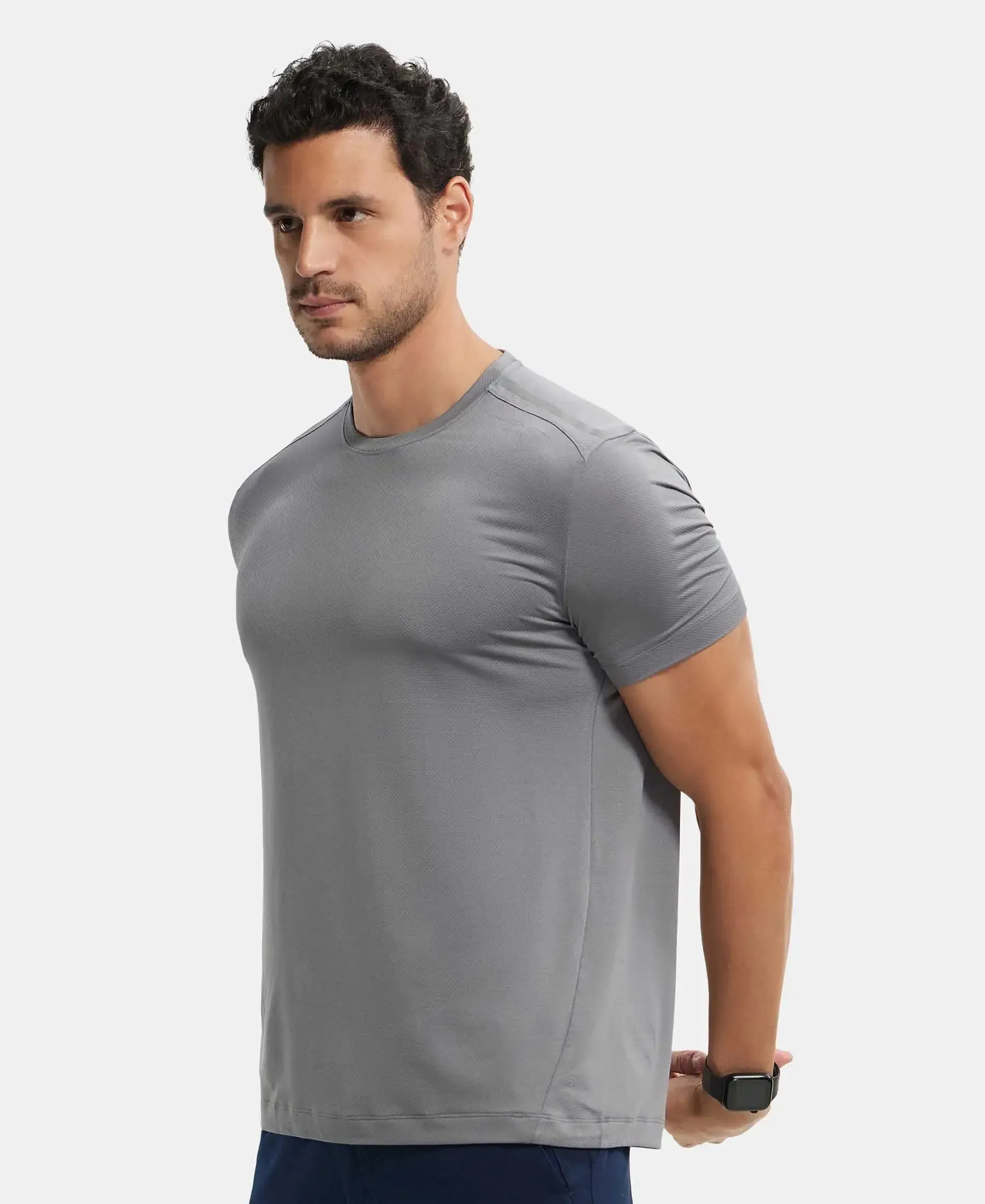 Recycled Microfiber Elastane Stretch Fabric Round Neck Half Sleeve Breathable Mesh T-Shirt - Quiet Shade