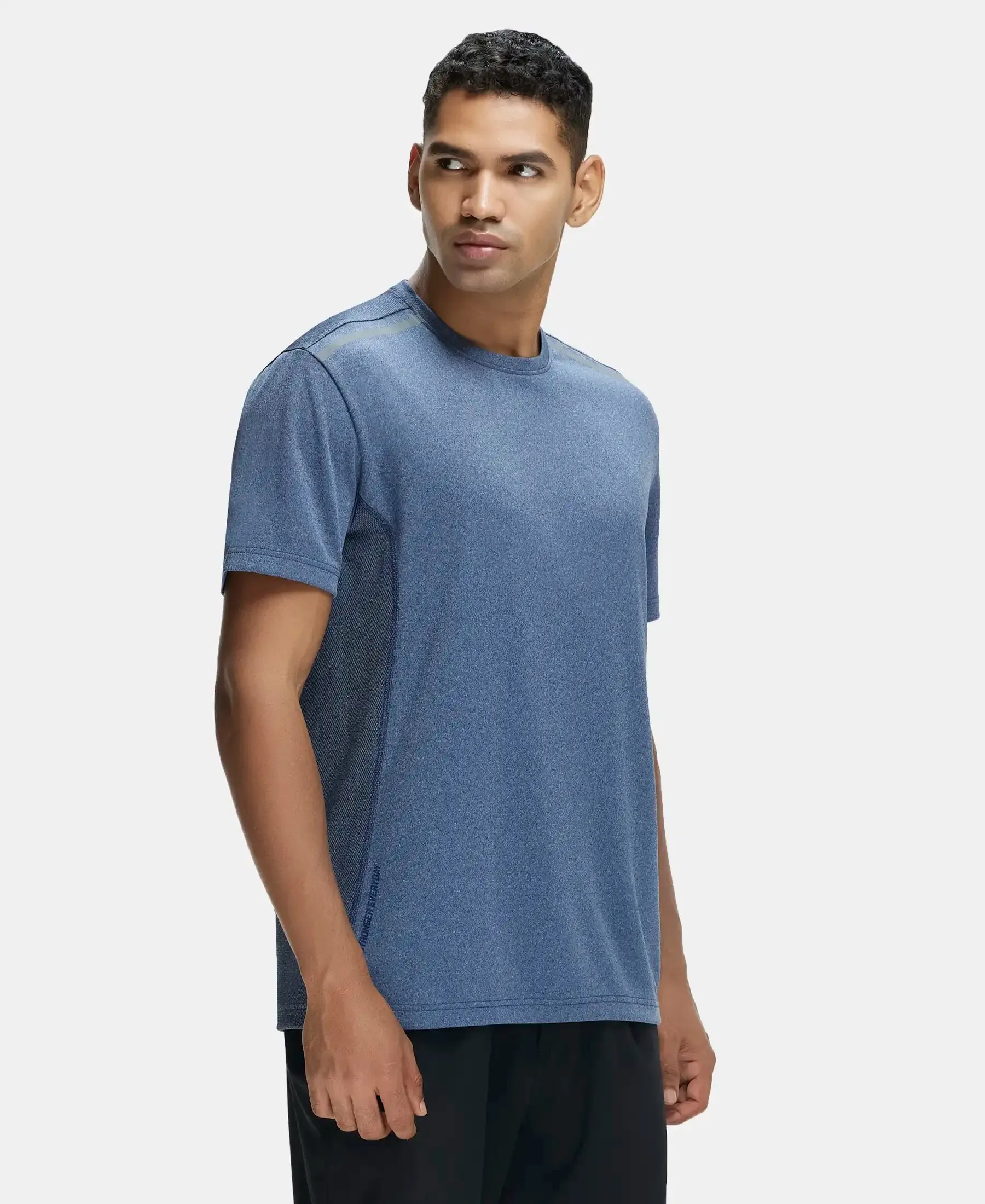 Recycled Microfiber Elastane Stretch Half Sleeve Round Neck T-Shirt with Breathable Mesh - Navy