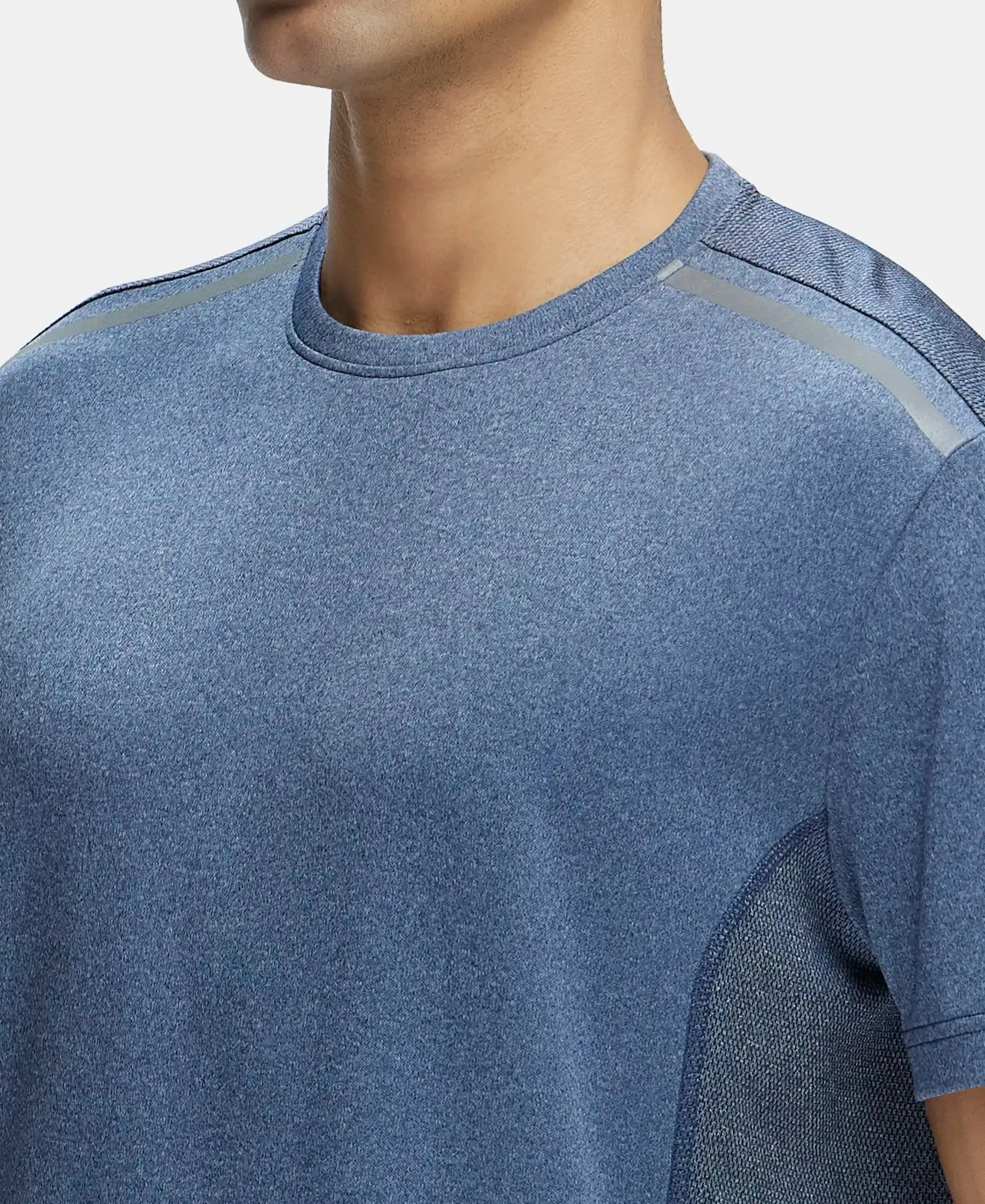 Recycled Microfiber Elastane Stretch Half Sleeve Round Neck T-Shirt with Breathable Mesh - Navy