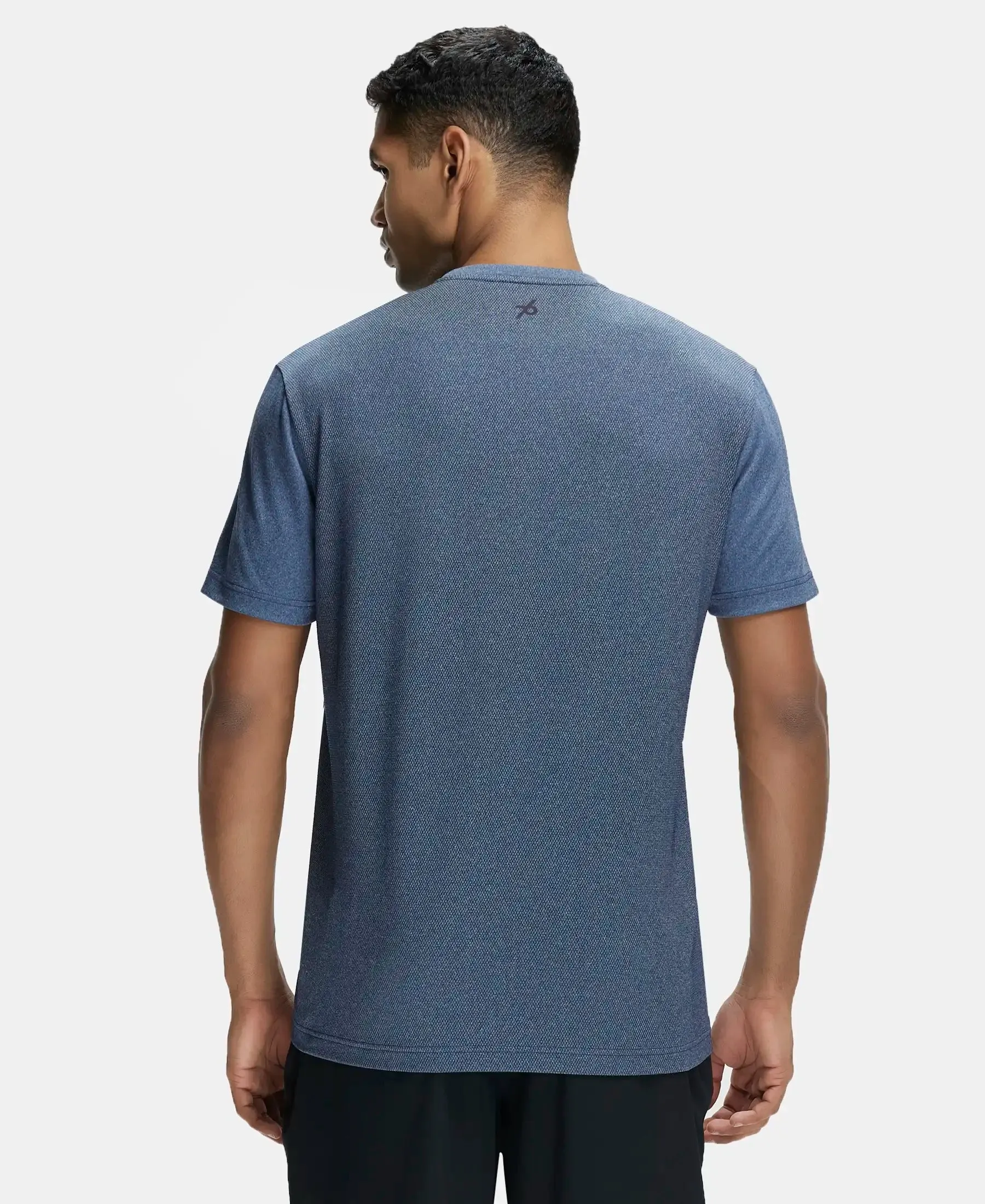Recycled Microfiber Elastane Stretch Half Sleeve Round Neck T-Shirt with Breathable Mesh - Navy