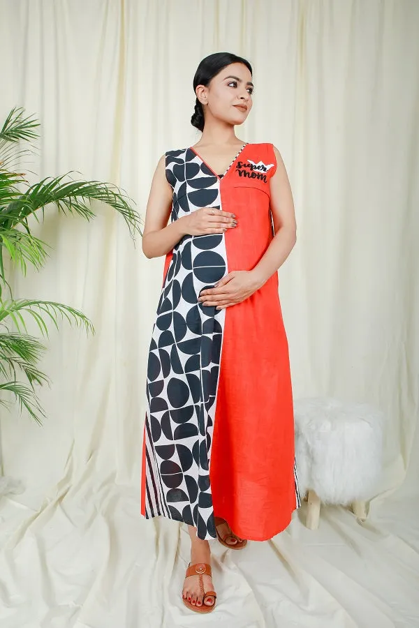 Red Black Anadi Super Mom Sleeveless Dress
