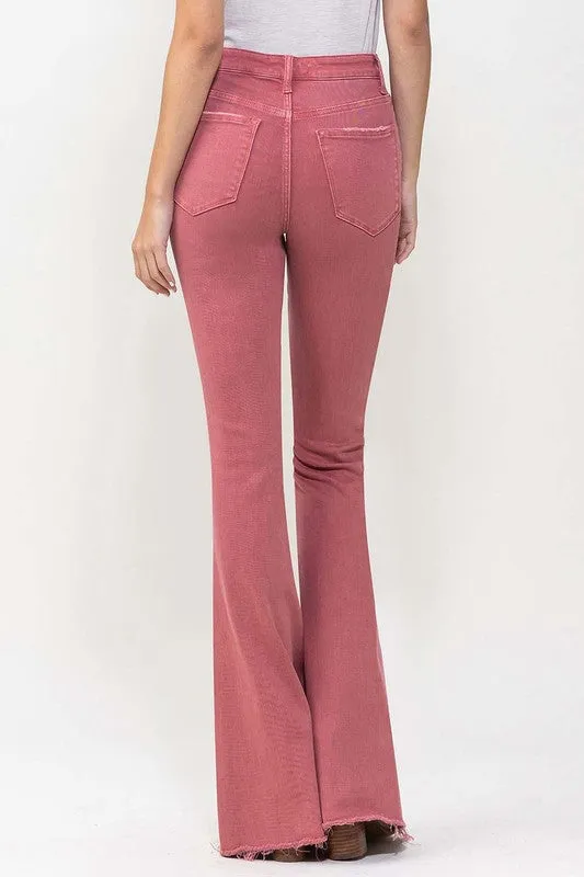 Red High Rise Super Flare Jeans