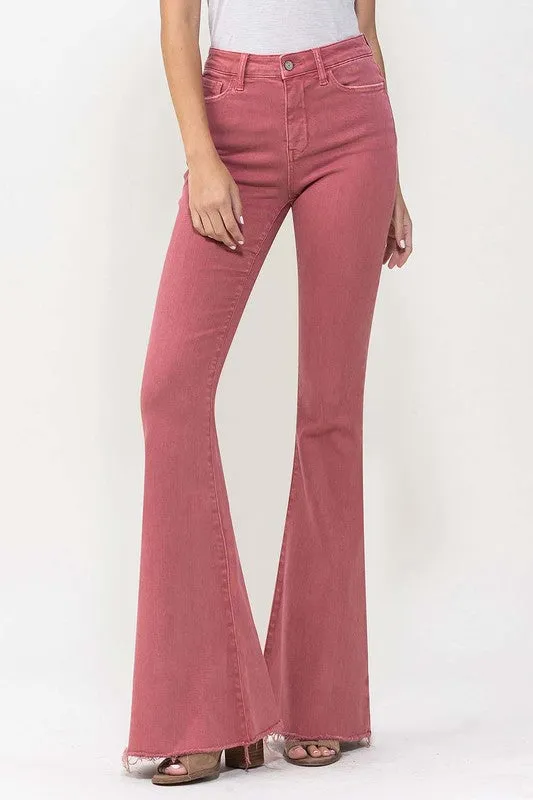 Red High Rise Super Flare Jeans