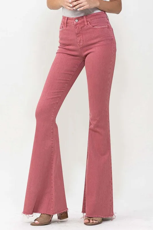Red High Rise Super Flare Jeans