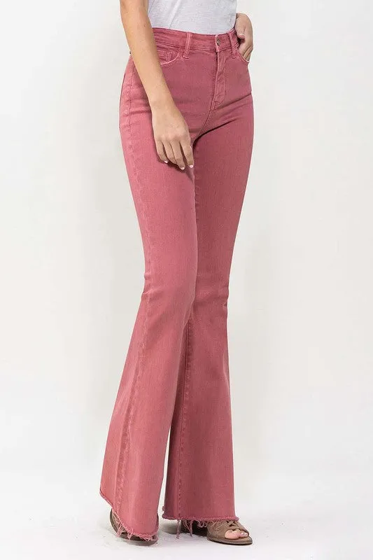 Red High Rise Super Flare Jeans