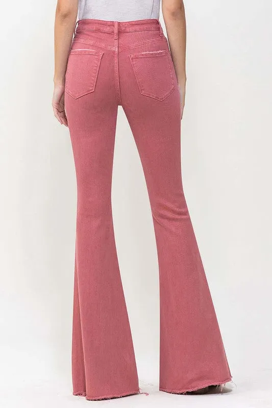 Red High Rise Super Flare Jeans
