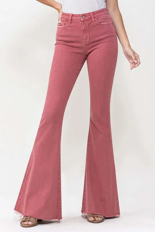 Red High Rise Super Flare Jeans