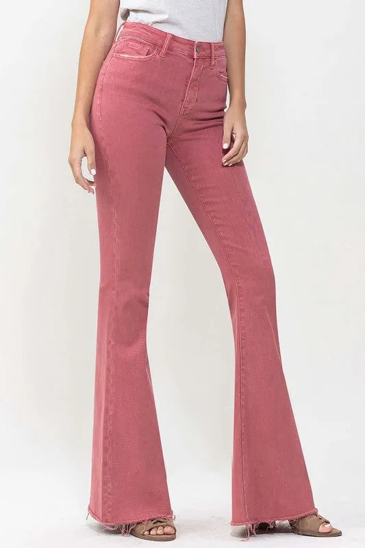 Red High Rise Super Flare Jeans