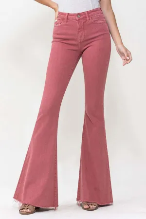 Red High Rise Super Flare Jeans