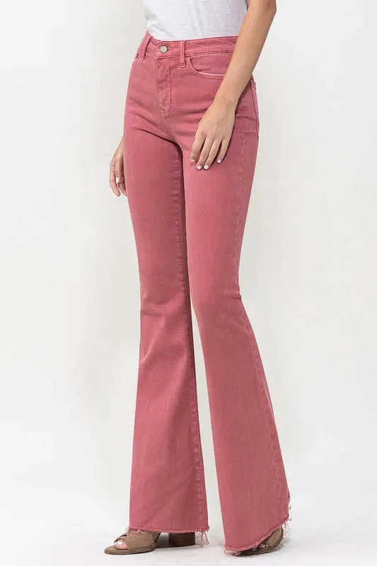 Red High Rise Super Flare Jeans