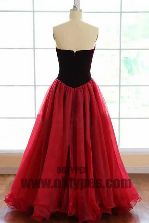 Red Long Prom Dresses, Ball Gown Prom Dresses, Sweetheart Prom Dresses, Zipper Princess Prom Dresses, TYP0197