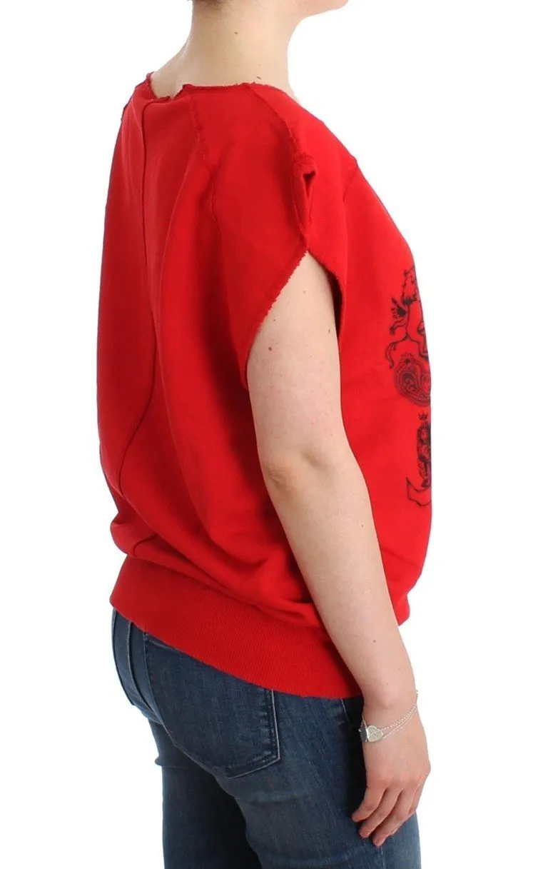 Red printed shortsleeved sweatshirt