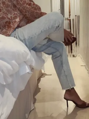 RELAXED SLIM JEANS MID WAIST - WASHED LIGHT BLUE