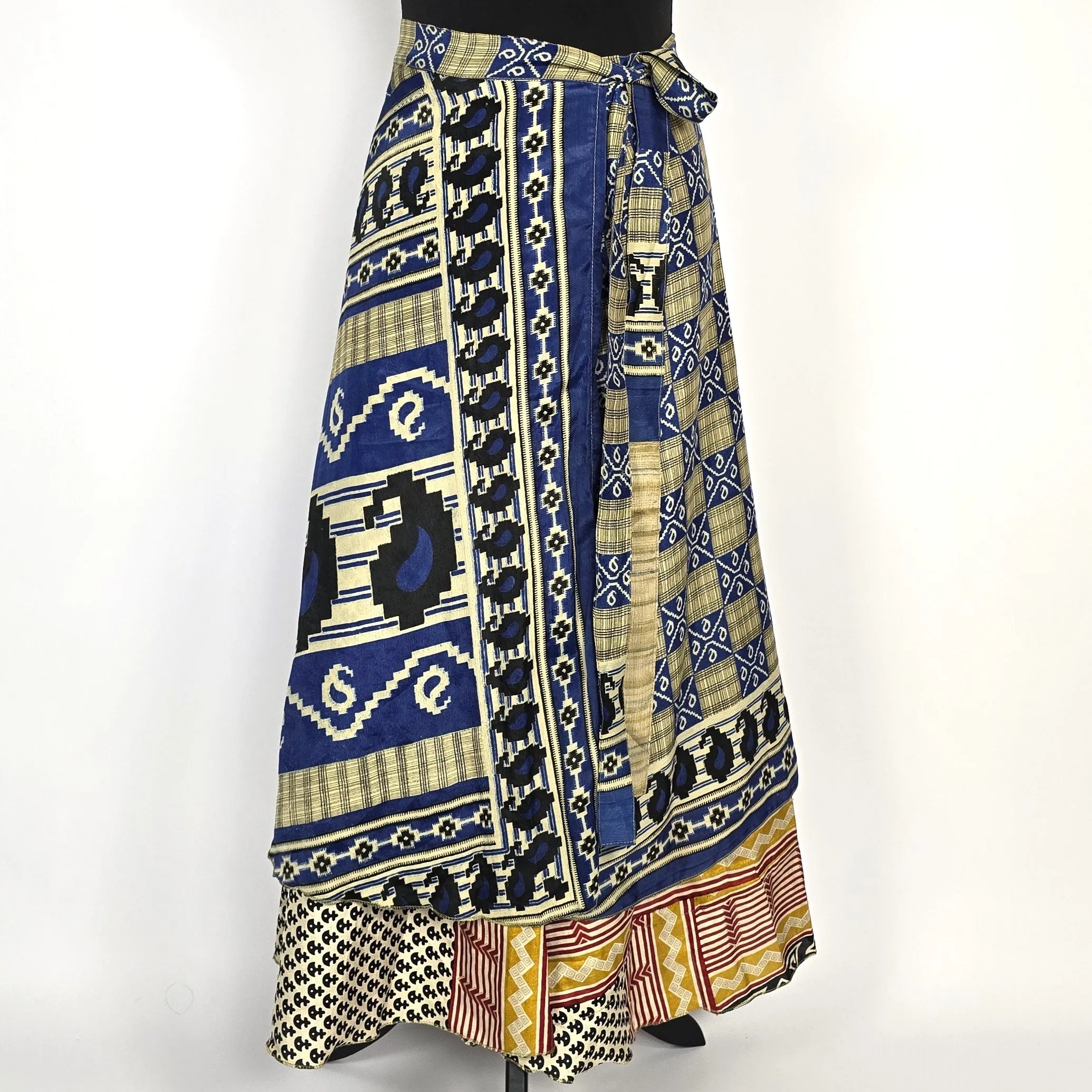 Reversable flattering Indian gypsy wrap skirt, made from vintage silk-mix saree fabrics with Oriental & floral print #11