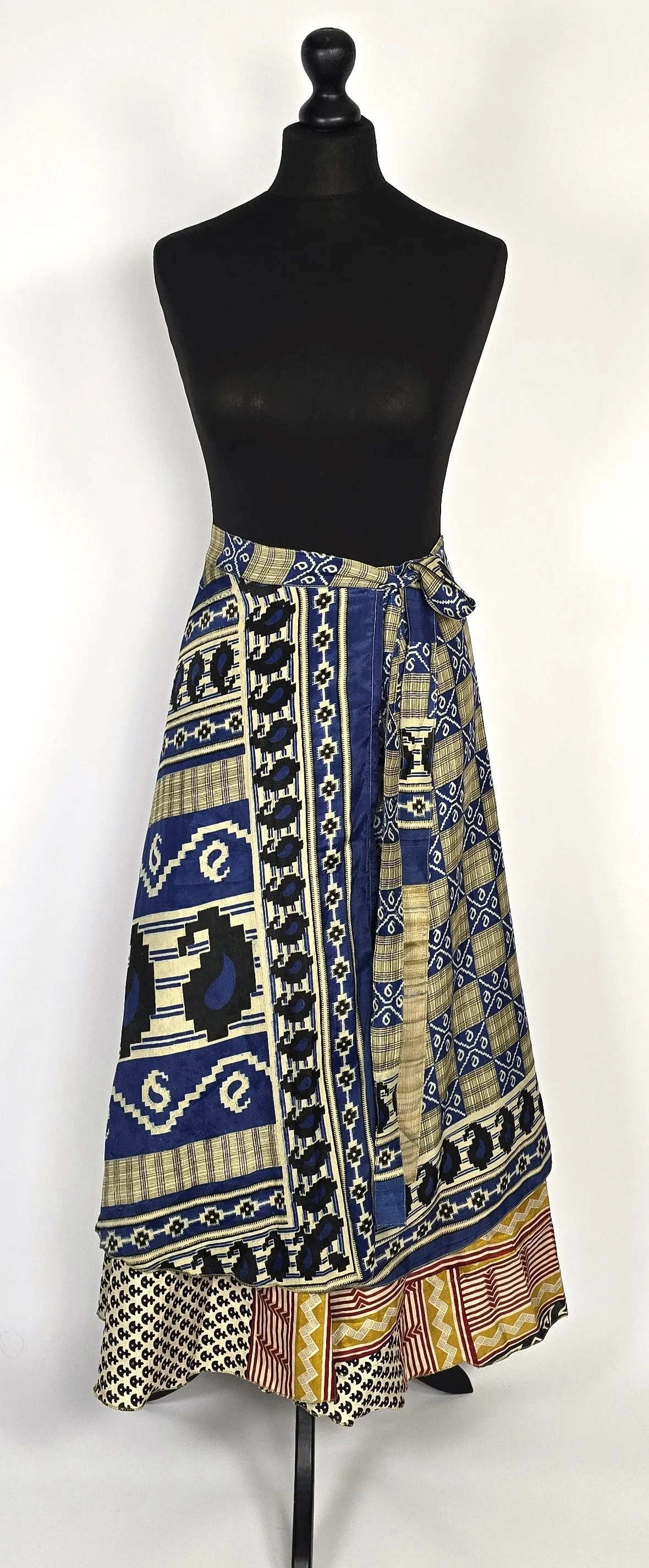 Reversable flattering Indian gypsy wrap skirt, made from vintage silk-mix saree fabrics with Oriental & floral print #11