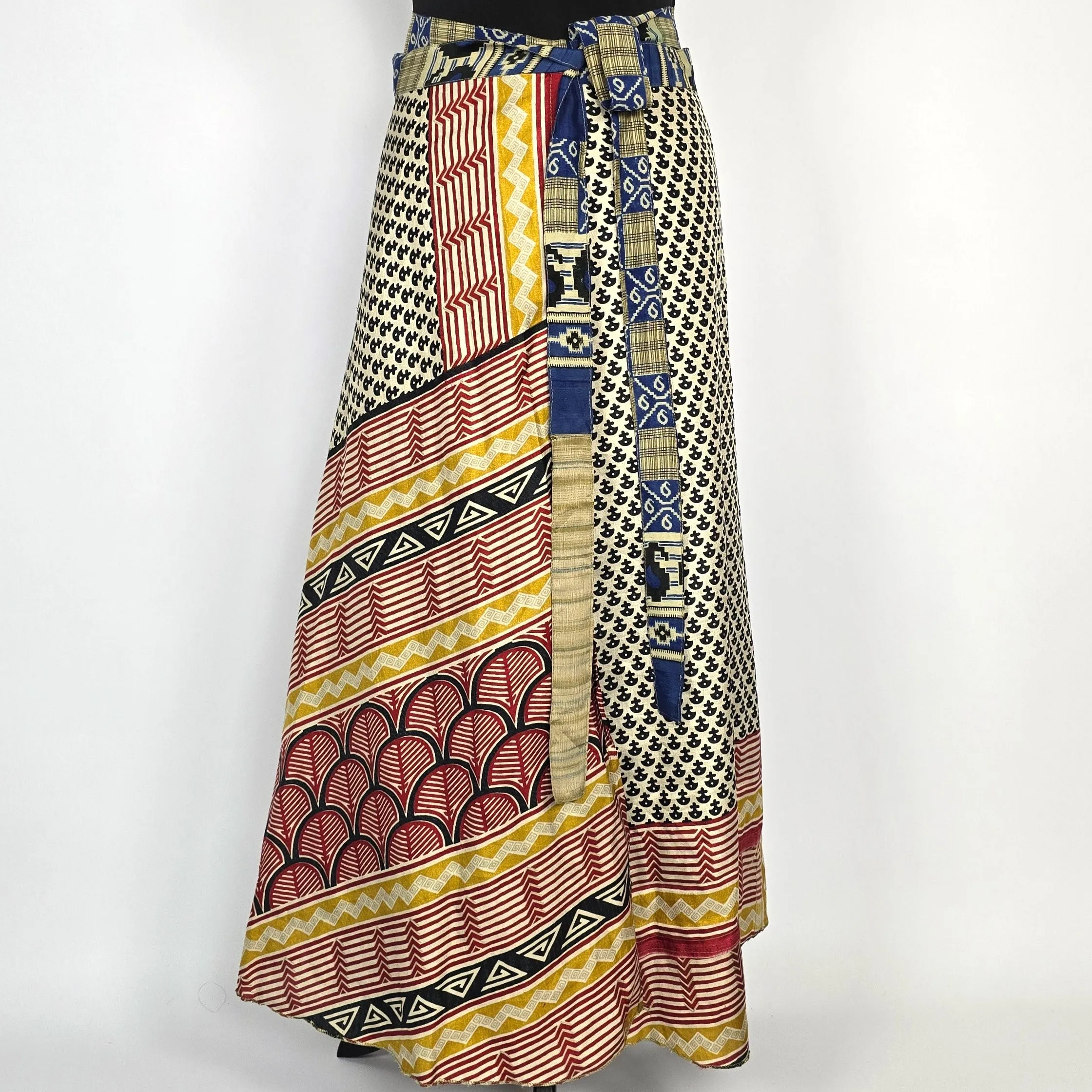 Reversable flattering Indian gypsy wrap skirt, made from vintage silk-mix saree fabrics with Oriental & floral print #11