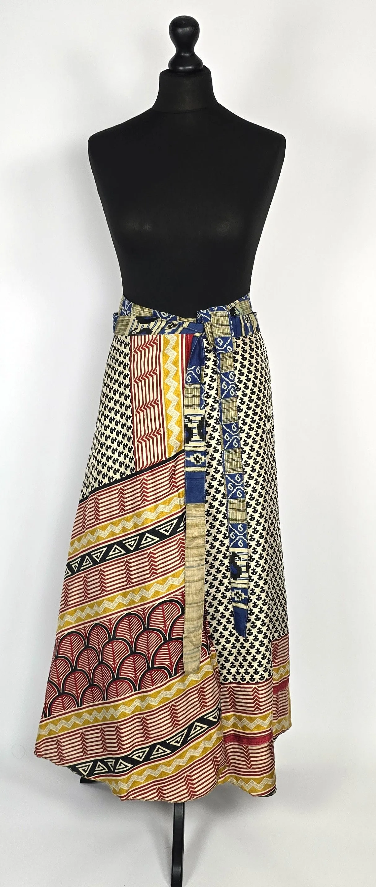 Reversable flattering Indian gypsy wrap skirt, made from vintage silk-mix saree fabrics with Oriental & floral print #11