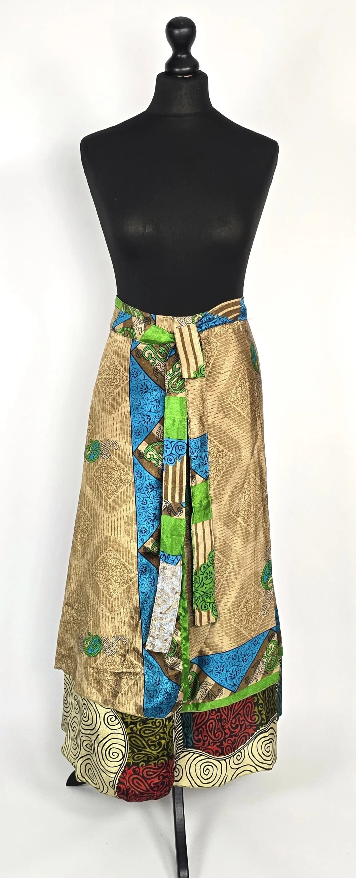 Reversable flattering Indian gypsy wrap skirt, made from vintage silk-mix saree fabrics with Oriental & floral print #18