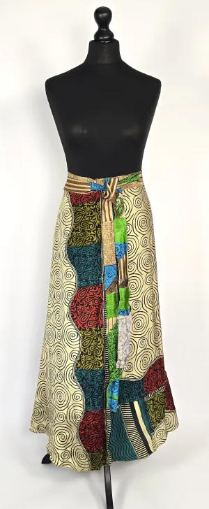 Reversable flattering Indian gypsy wrap skirt, made from vintage silk-mix saree fabrics with Oriental & floral print #18