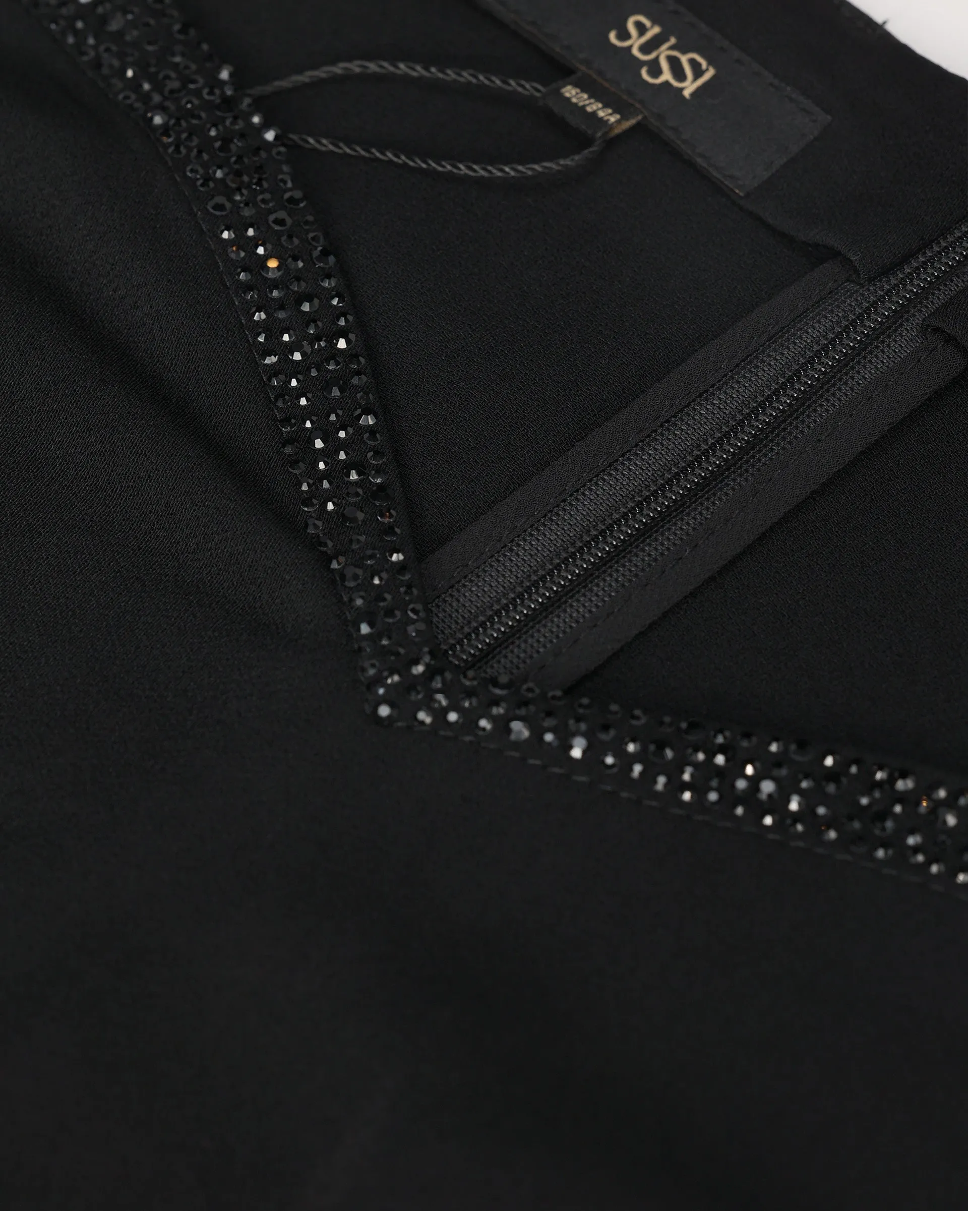 Rhinestone-Embellished Cinched Waist Dress