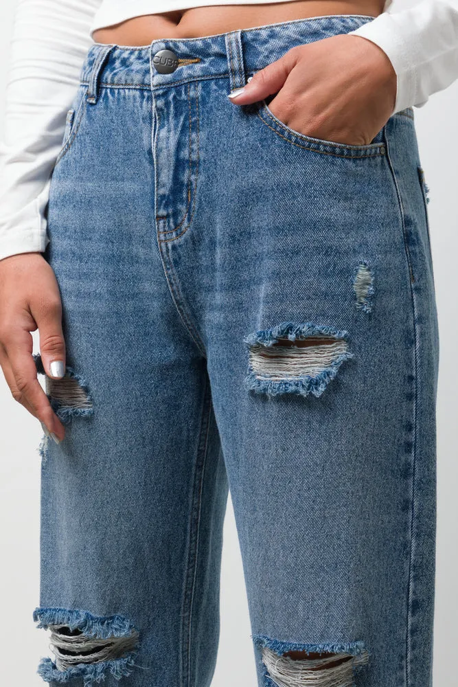 Rip And Repair Denim Jeans Light  Blue