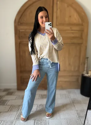 RISEN HIGH RISE WIDE LEG PULL ON JEANS