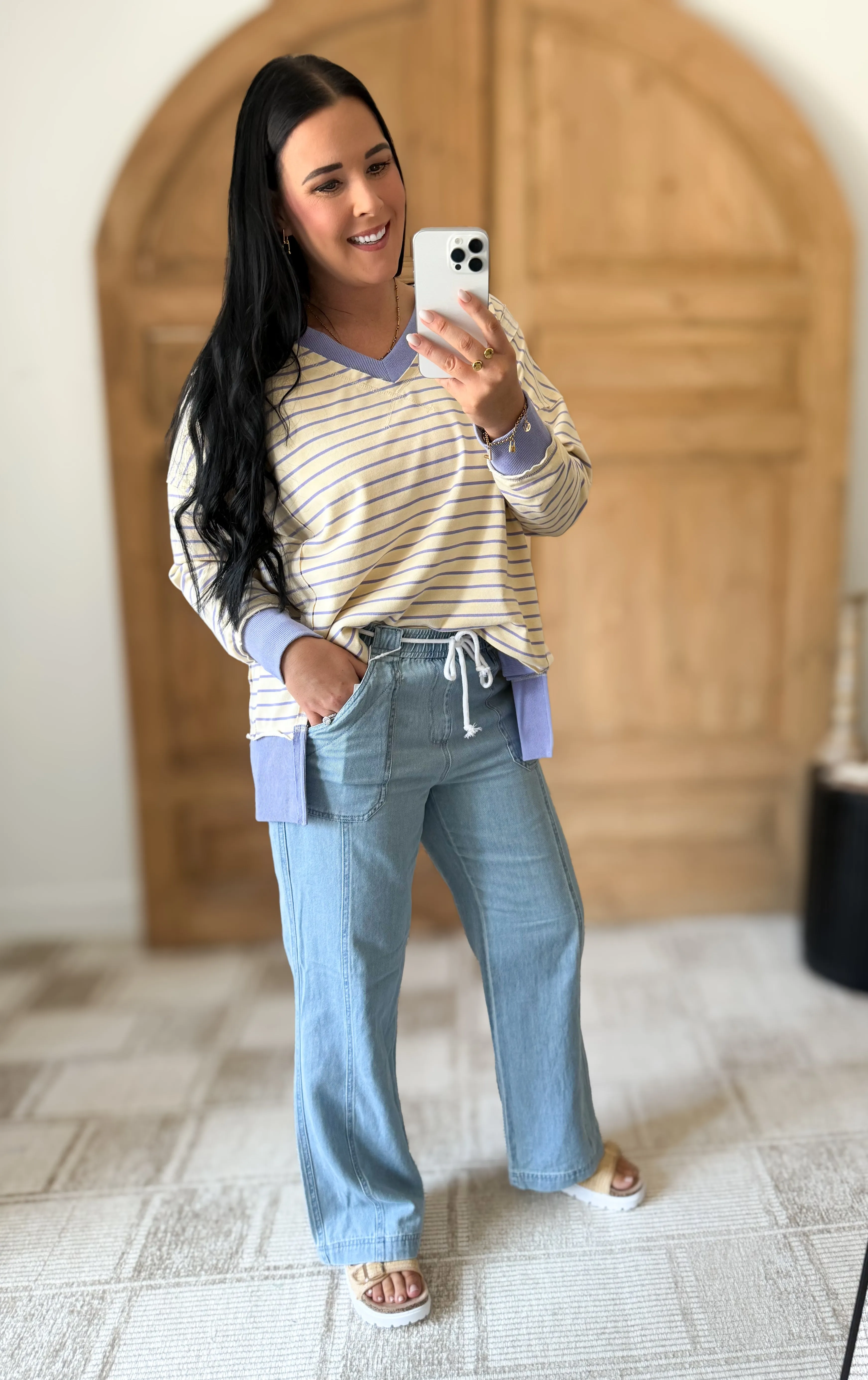 RISEN HIGH RISE WIDE LEG PULL ON JEANS