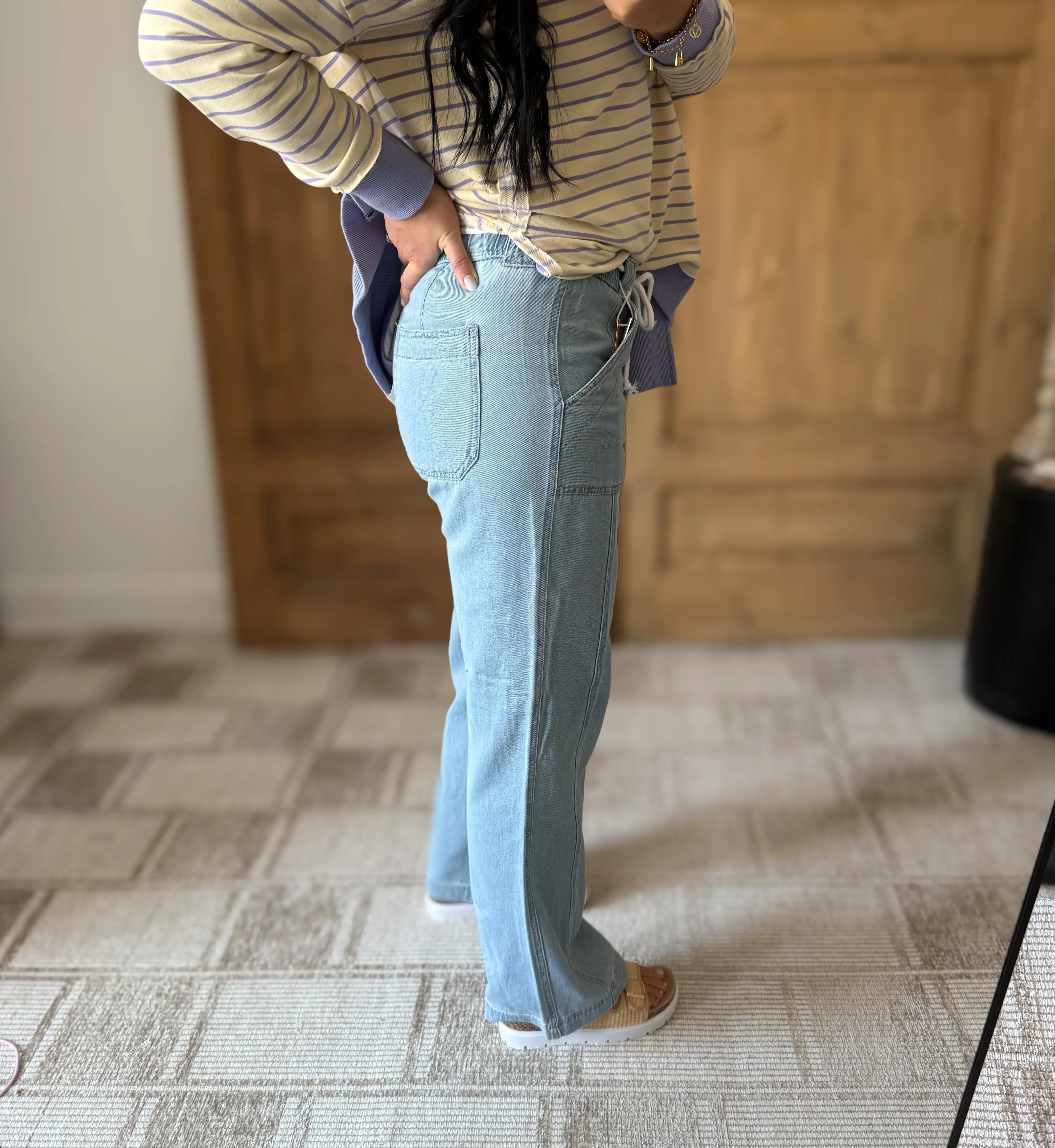 RISEN HIGH RISE WIDE LEG PULL ON JEANS