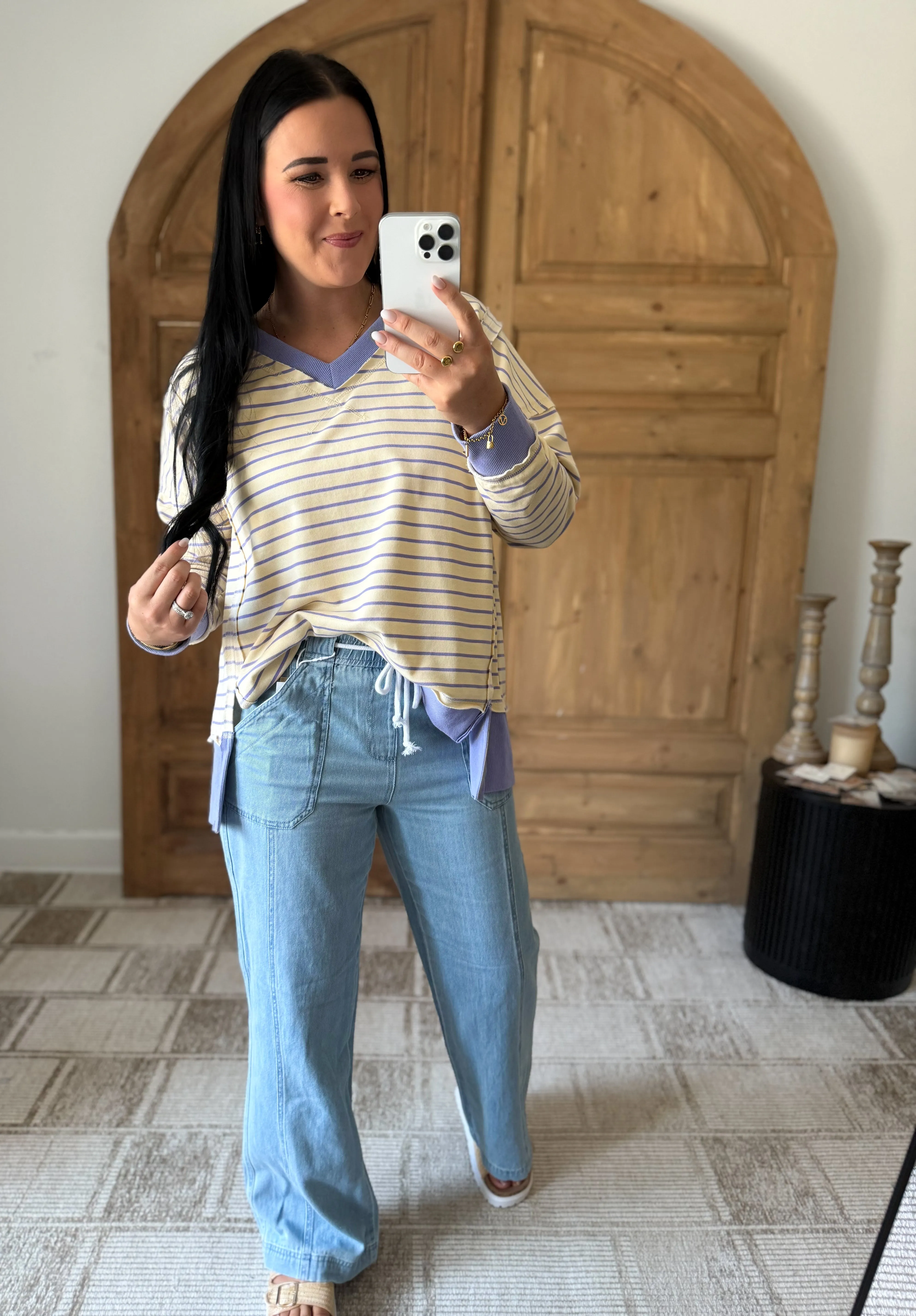 RISEN HIGH RISE WIDE LEG PULL ON JEANS