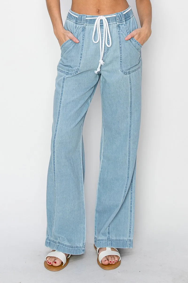RISEN HIGH RISE WIDE LEG PULL ON JEANS