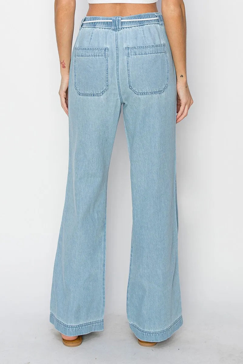 RISEN HIGH RISE WIDE LEG PULL ON JEANS
