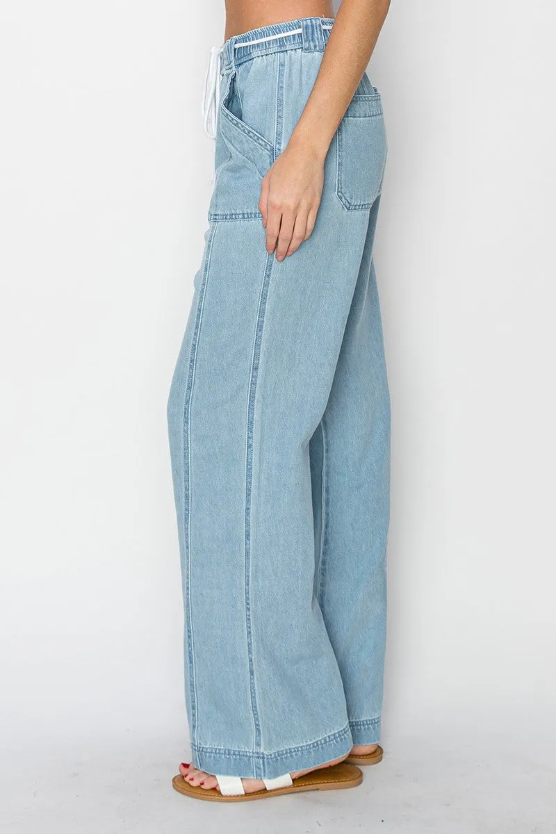RISEN HIGH RISE WIDE LEG PULL ON JEANS