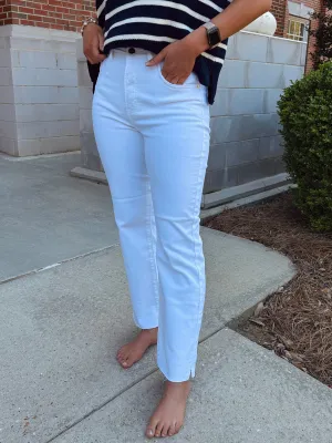 Risen White Tummy Control Jeans with Side Slit
