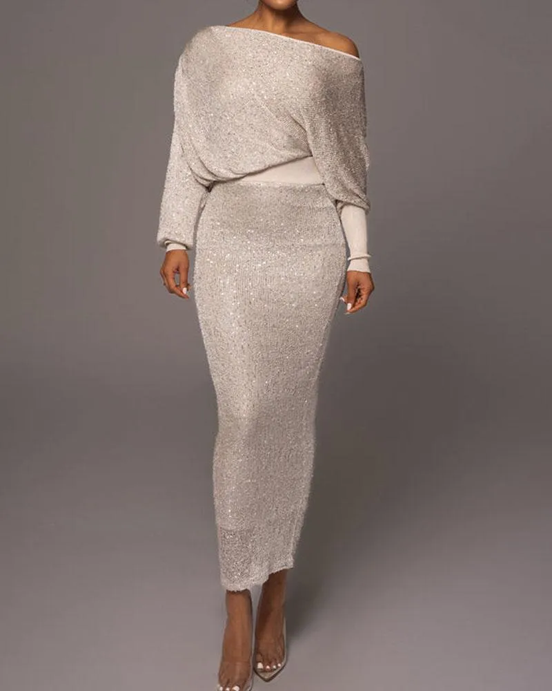 Riva - Elegant Knitted Off Shoulder Maxi Dress
