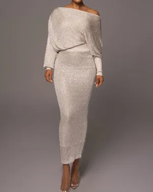 Riva - Elegant Knitted Off Shoulder Maxi Dress