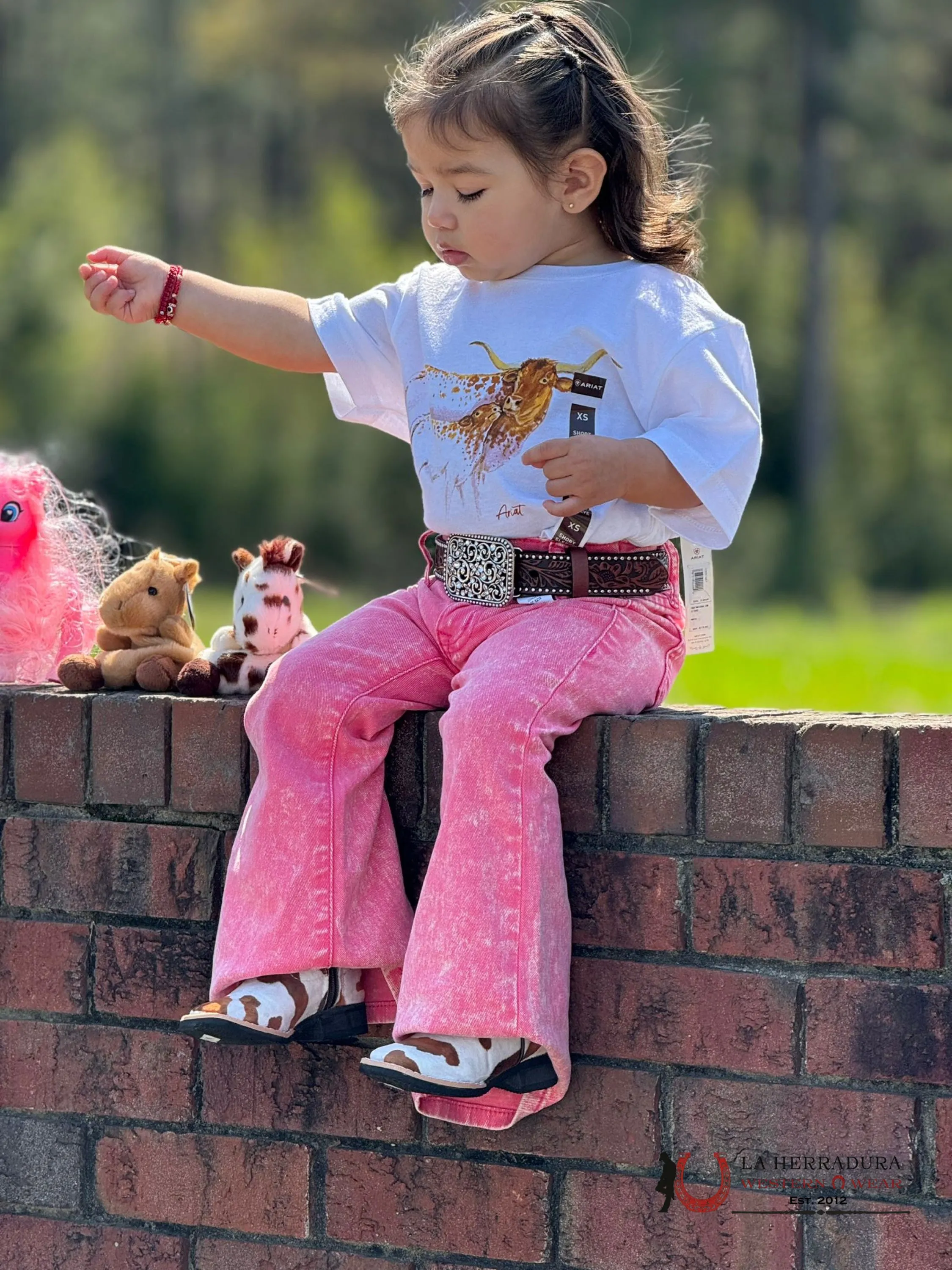 ROCK&ROLL PINK DISTRESSED BUTTON FLARE GIRL JEANS