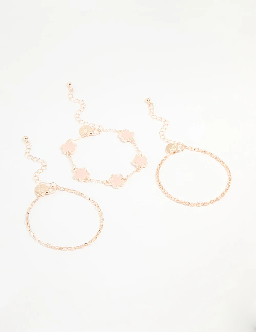 Rose Gold Flower & Chain Bracelets 3-Pack