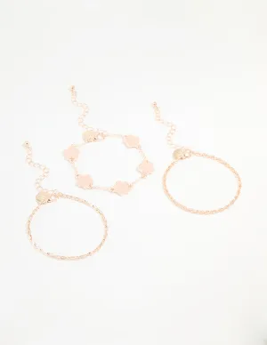 Rose Gold Flower & Chain Bracelets 3-Pack