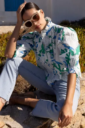 Ruffle Front Blouse in Orchard Green by Oliphant