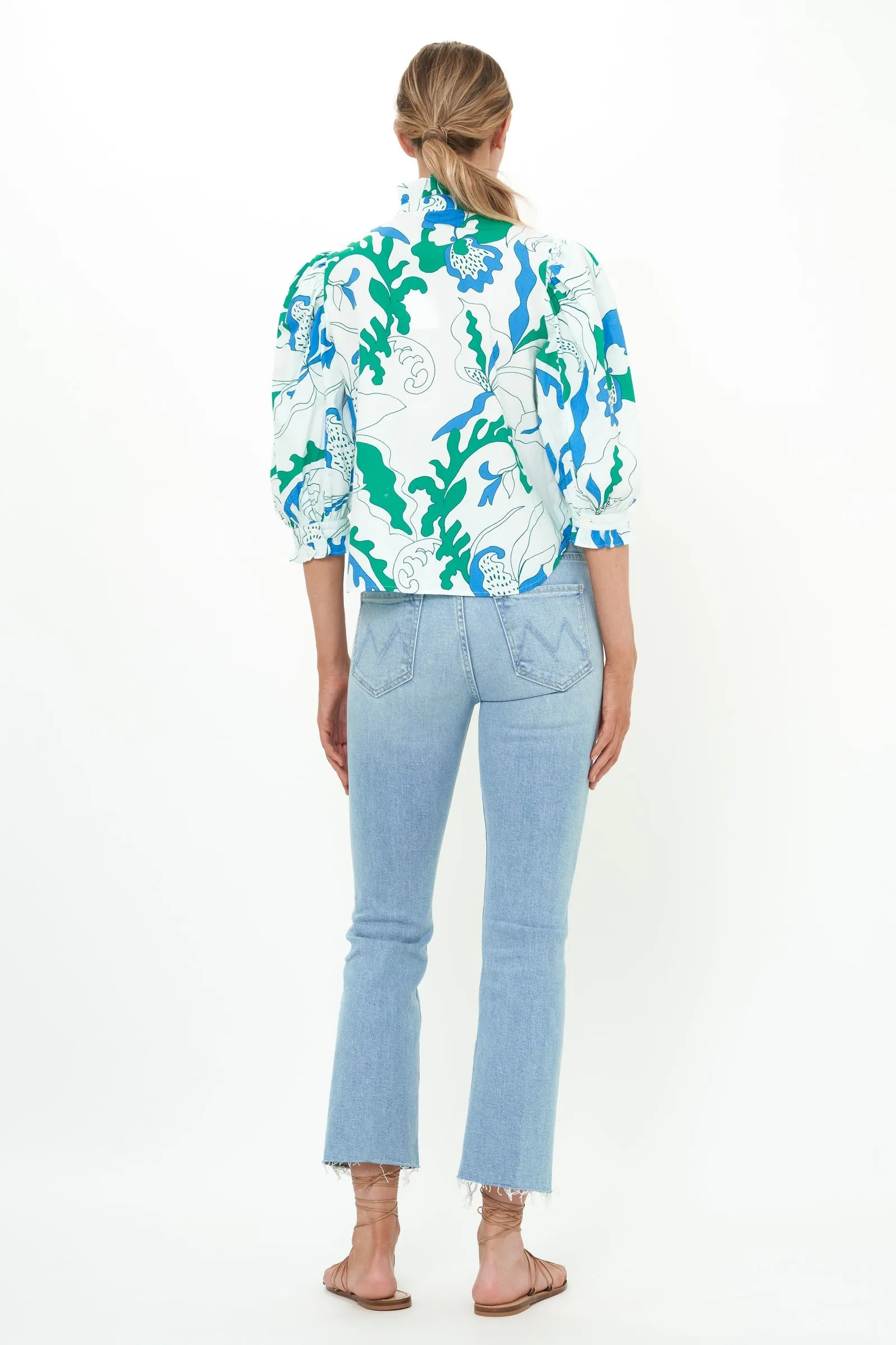Ruffle Front Blouse in Orchard Green by Oliphant