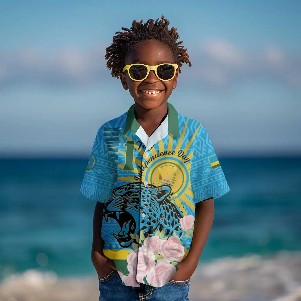 Rwanda Independence Day Kid Hawaiian Shirt Leopard With Roses LT01