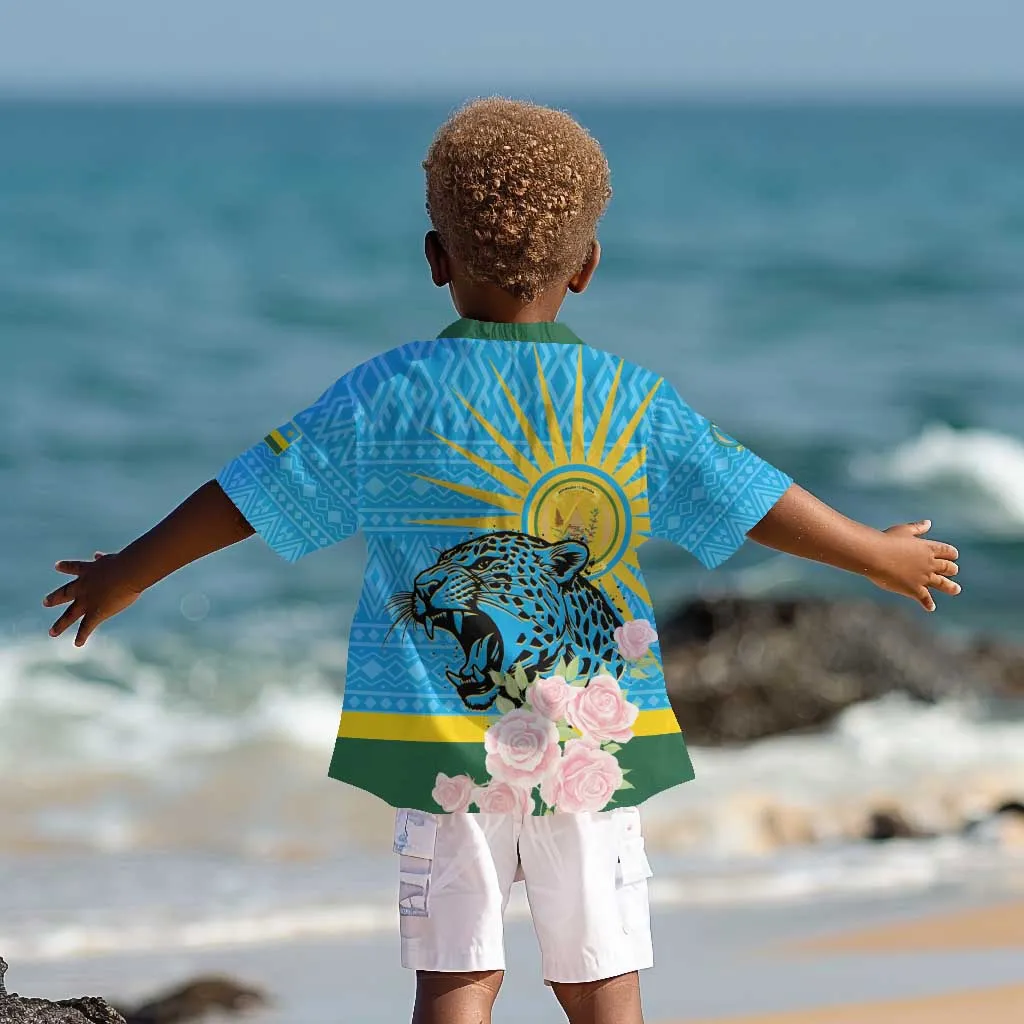 Rwanda Independence Day Kid Hawaiian Shirt Leopard With Roses LT01