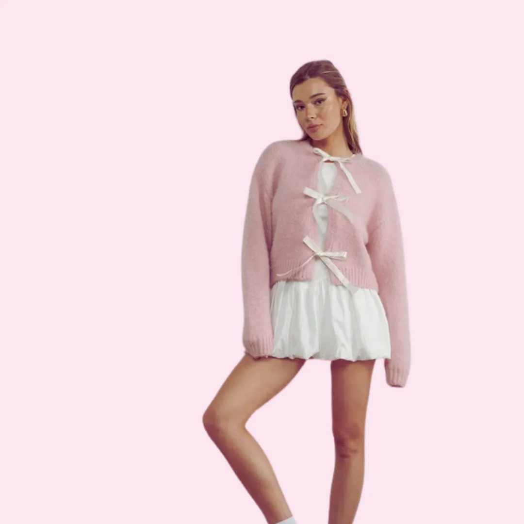 Satin Bow Cardigan – Elegant & Feminine Layering Piece
