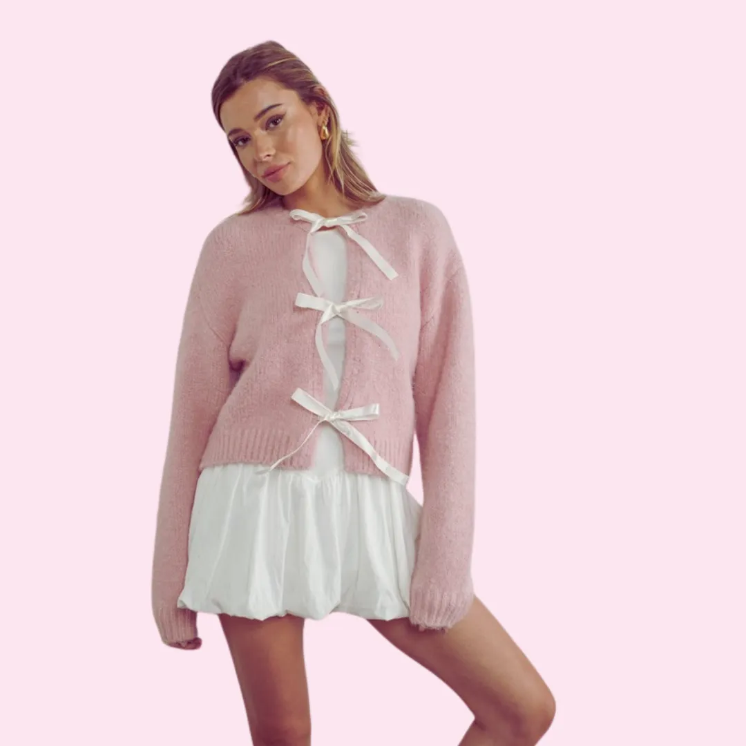 Satin Bow Cardigan – Elegant & Feminine Layering Piece