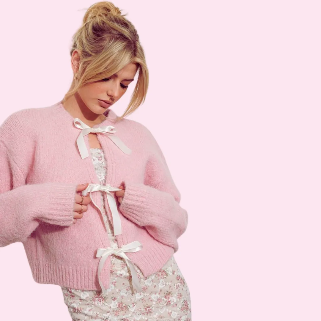Satin Bow Cardigan – Elegant & Feminine Layering Piece