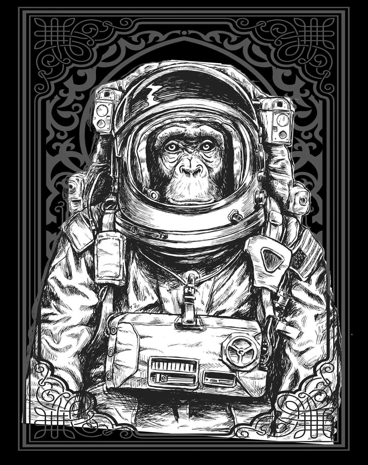 Science Space Monkey Astronaut Launch Nerdy Geek Chic Ironic Official Men's T-shirt