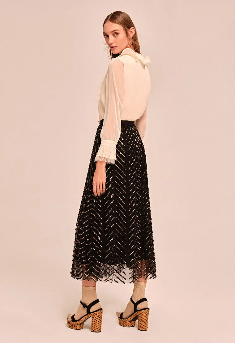 See-through sequined mesh skirt