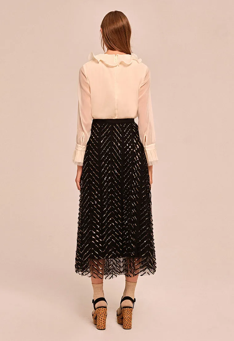 See-through sequined mesh skirt