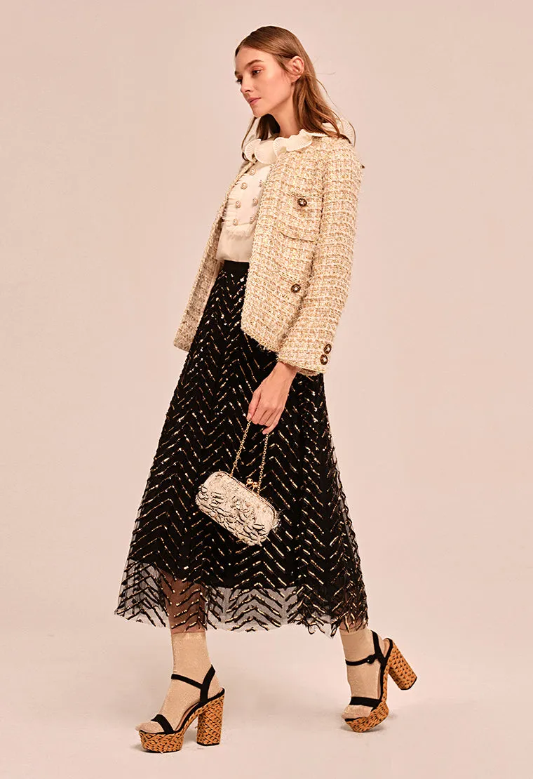 See-through sequined mesh skirt